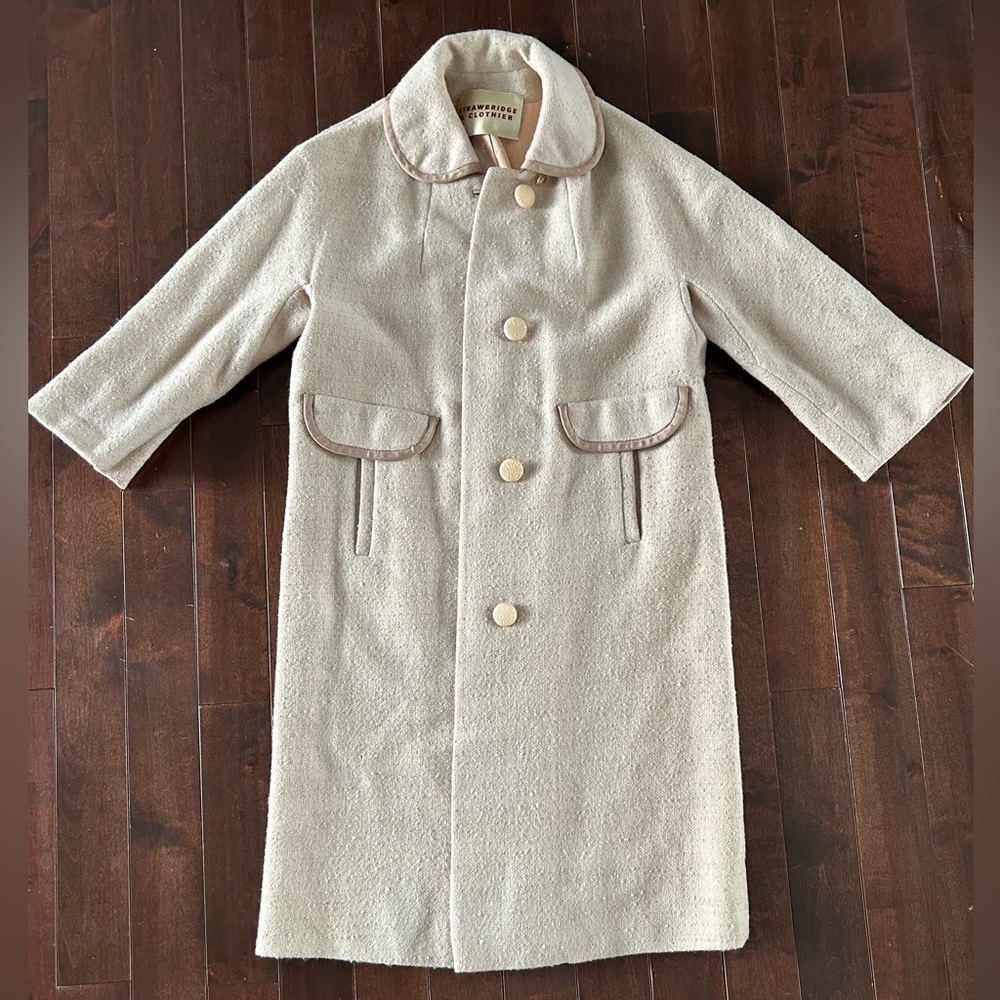 Vintage Strawbridge Boucle WOOL Cream Lined Womens Coat S-M